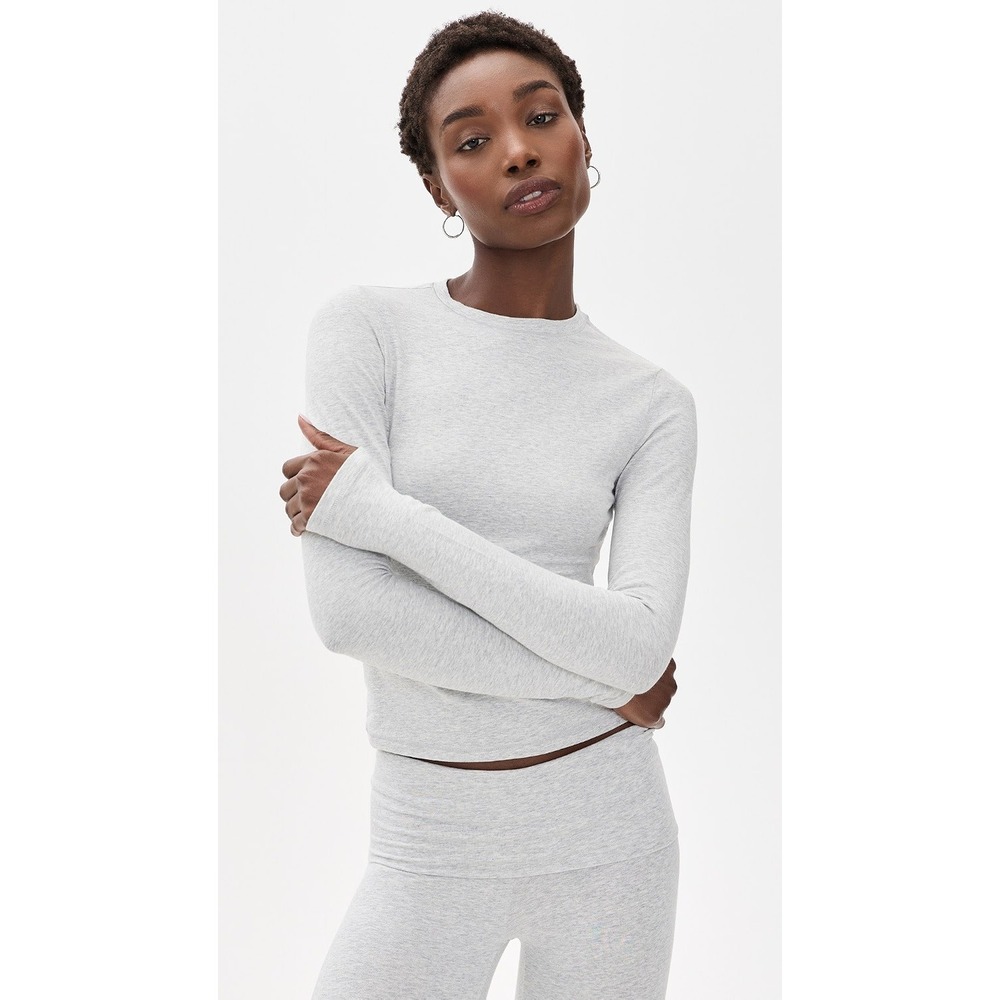 SKIMS Cotton Jersey Long Sleeve T-Shirt Light Heather Grey 2X Crew Neck Top
